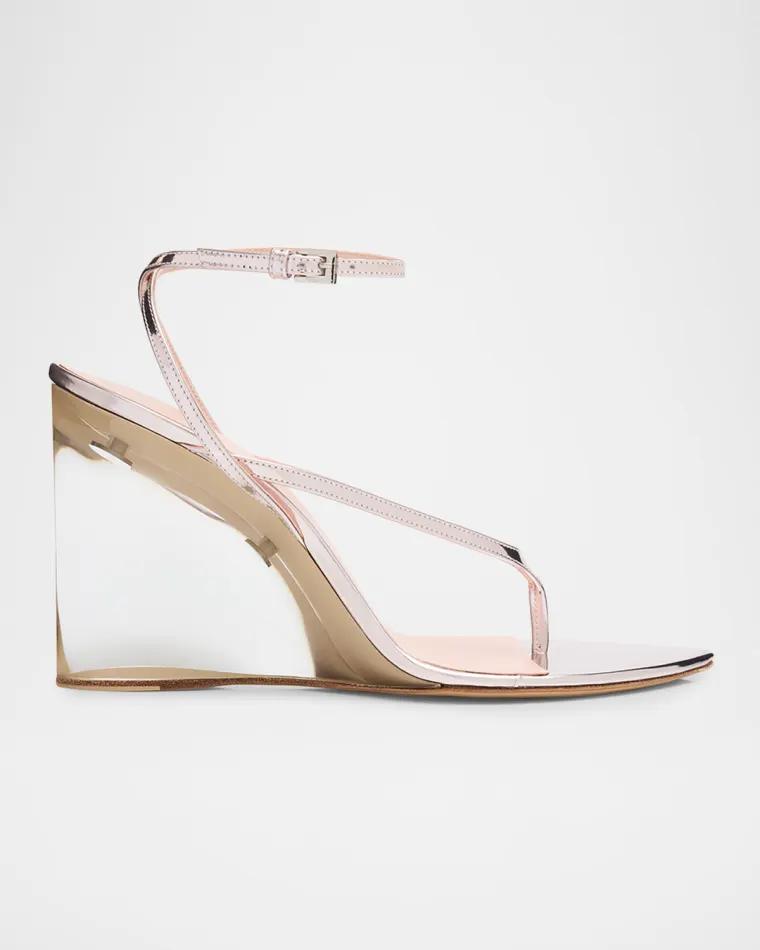 Mirrored Leather Invisible Wedge Thong Sandals by ALAIA