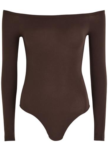 Off-the-shoulder stretch-nylon bodysuit by ALAIA