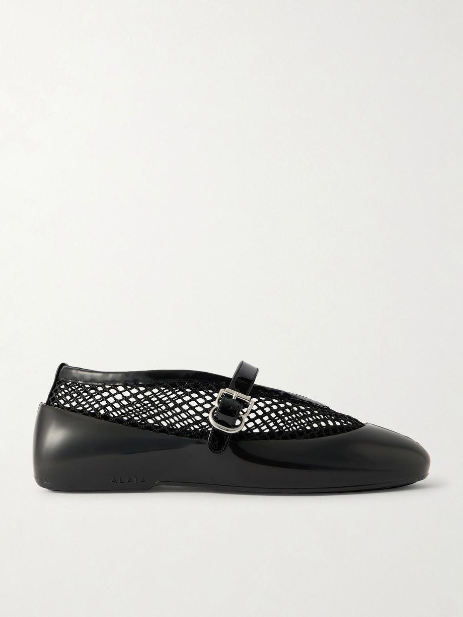 Patent leather-trimmed mesh and rubber ballet flats by ALAIA