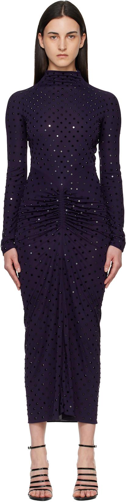 Purple Draped Fluid Strass Jersey Maxi Dress by ALAIA