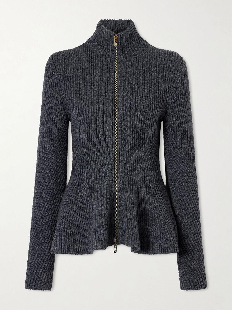 Ribbed wool and cashmere-blend peplum zip-up cardigan by ALAIA