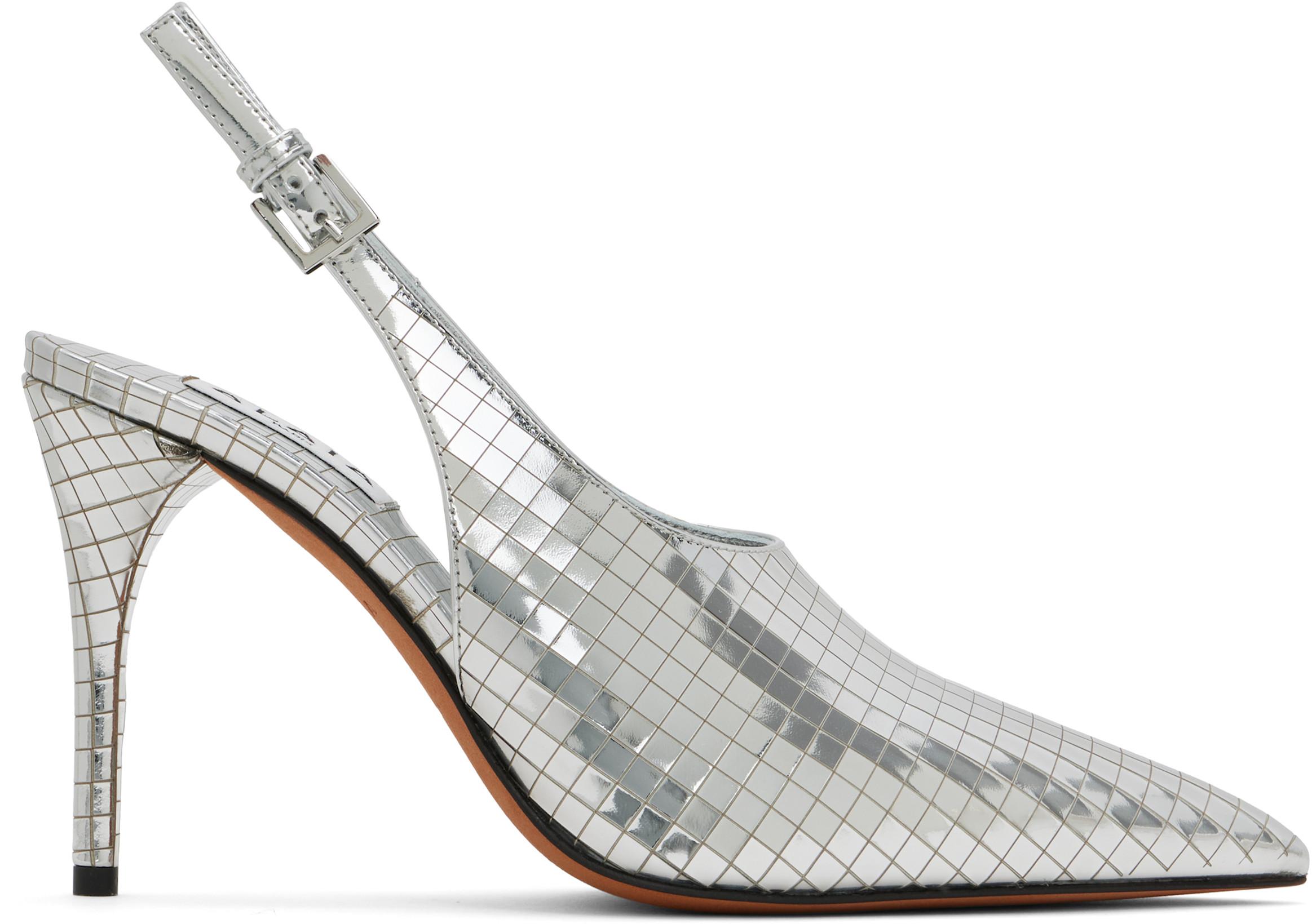 Silver Art Deco Slingback Heels by ALAIA