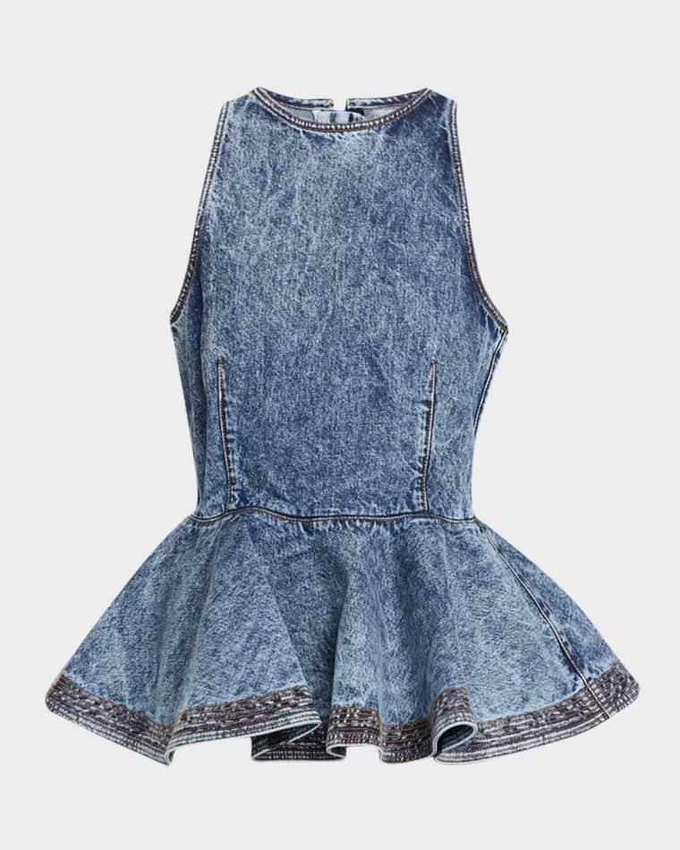 Sleeveless Denim Peplum Top by ALAIA