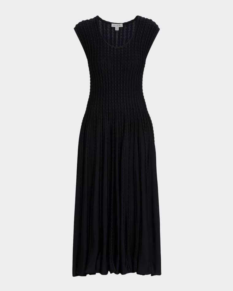 Sleeveless Flare Pleated Knit Midi Dress by ALAIA