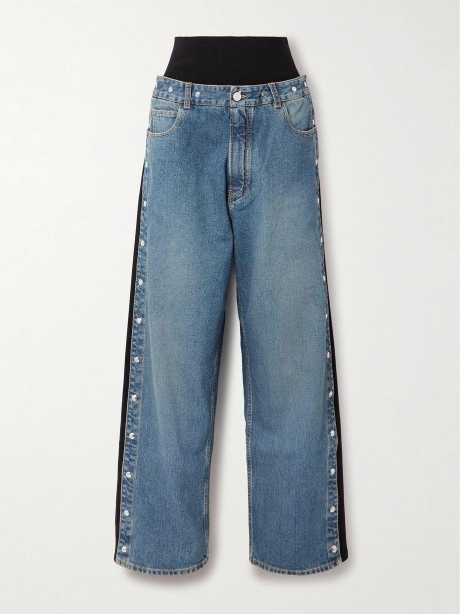 Studded jersey-trimmed high-rise wide-leg jeans by ALAIA