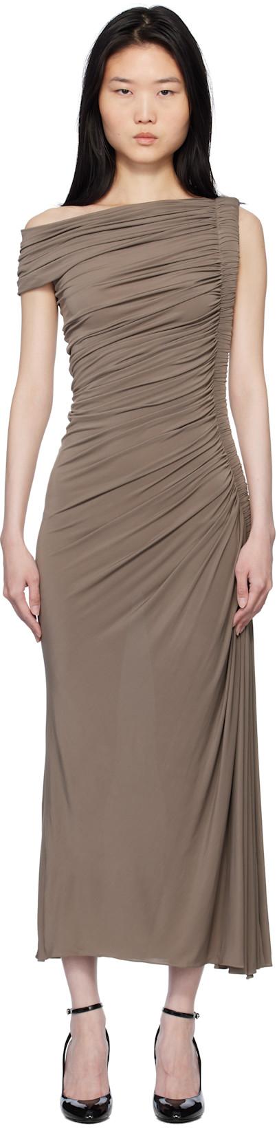 Taupe Asymmetric Pipe Midi Dress by ALAIA