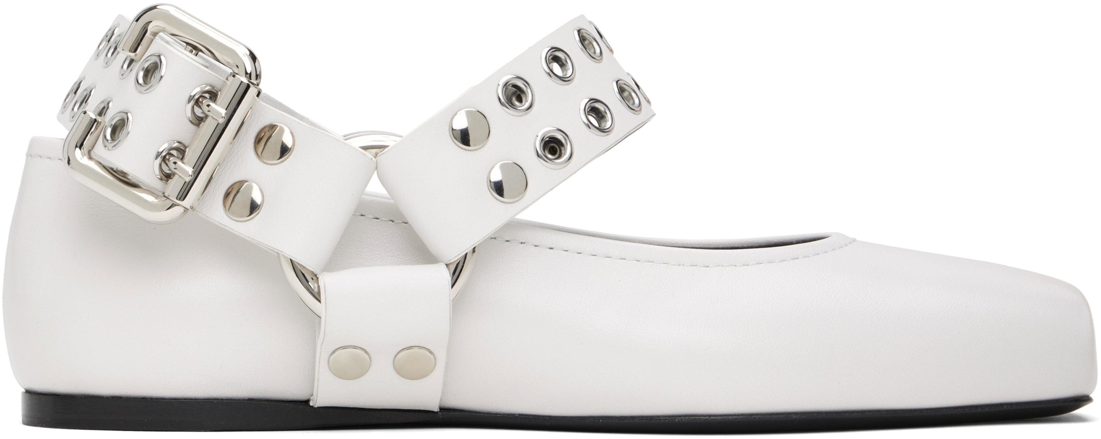 White Biker Ballerina Flats by ALAIA