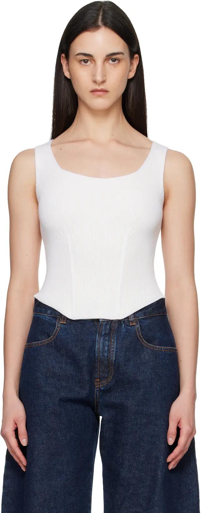 White Corset Wool Tank Top by ALAIA