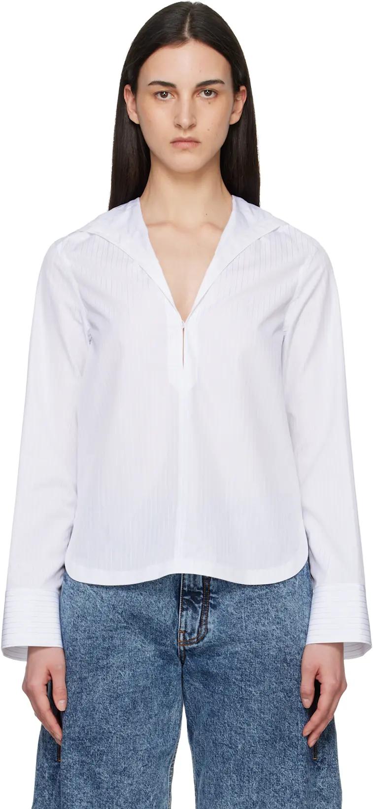 White Hooded Poplin Shirt by ALAIA