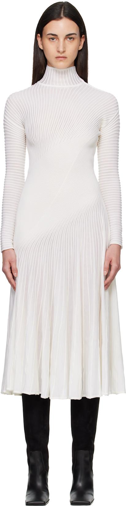 White Twisted Fine Wool Midi Dress by ALAIA