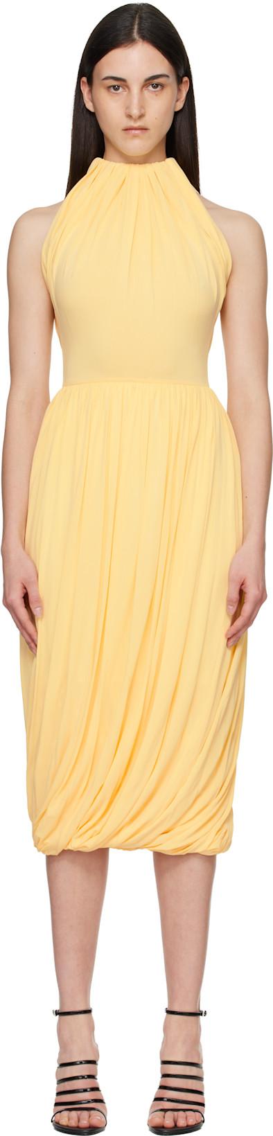 Yellow Twisted Soft Jersey Midi Dress by ALAIA