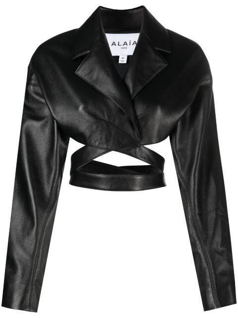 crossover-strap cropped leather jacket by ALAIA