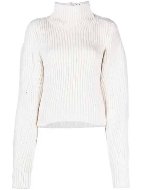 high-neck ribbed-knit jumper by ALAIA