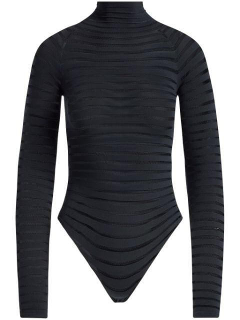 mesh-striped high-neck bodysuit by ALAIA