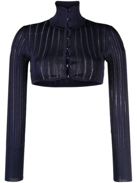 ribbed mesh cropped cardigan by ALAIA