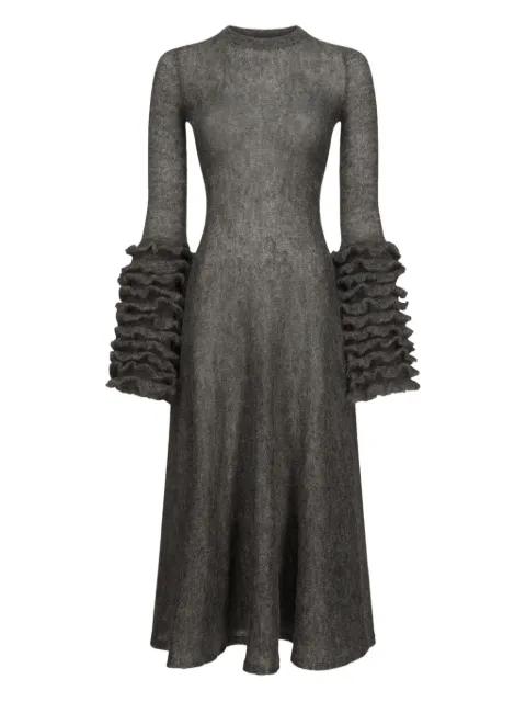 ruffled-sleeve flare dress by ALAIA