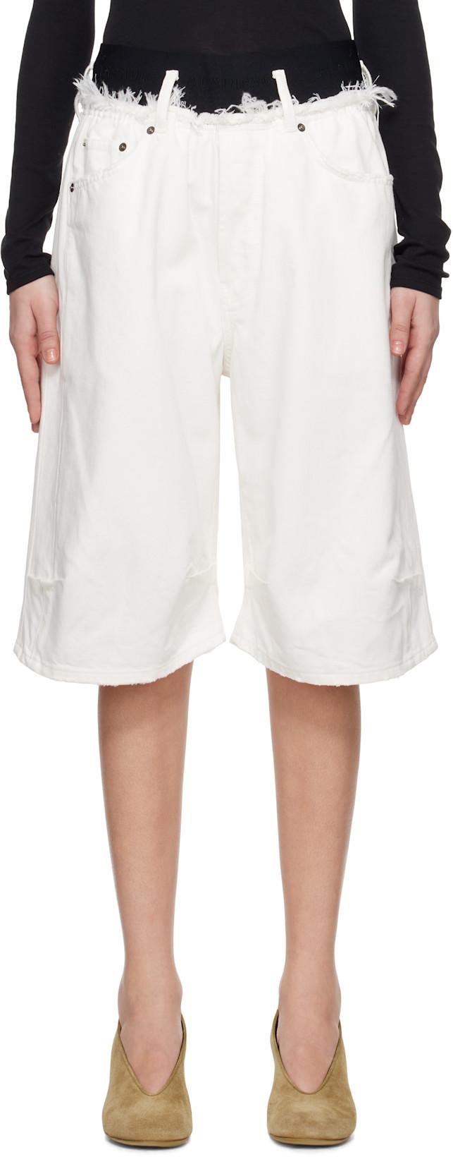 White Knee Denim Shorts by ALAINPAUL