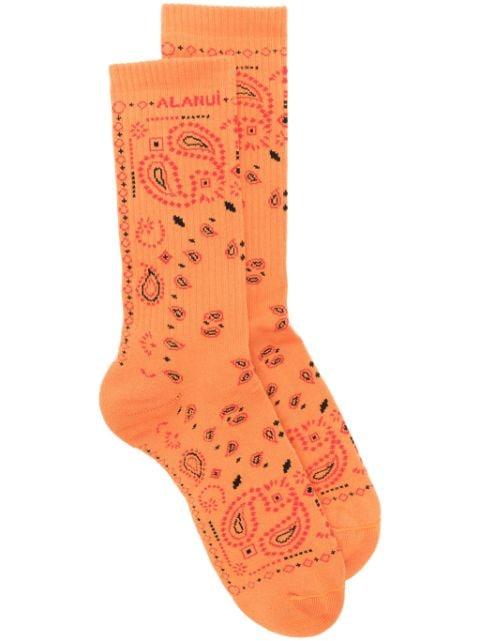 Bandana logo-embroidered ribbed-knit socks by ALANUI