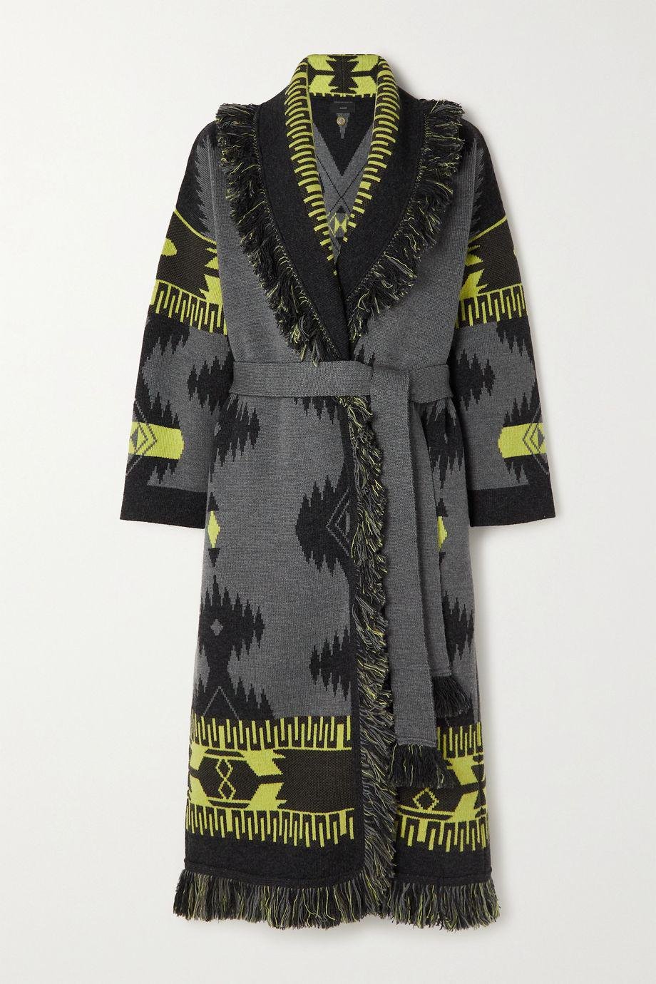 Icon fringed belted wool-jacquard coat by ALANUI