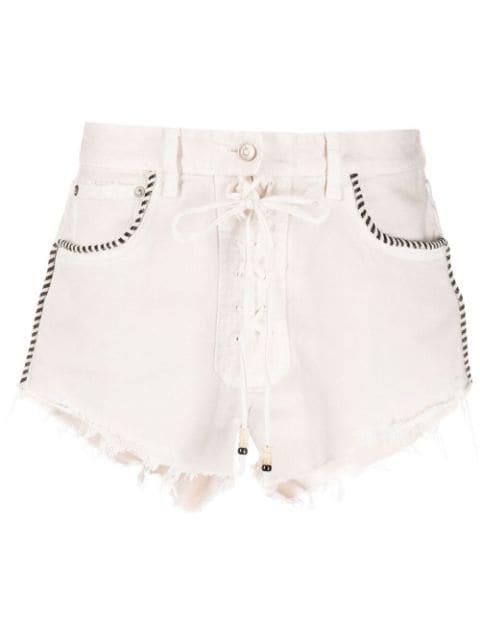 fringed denim shorts by ALANUI