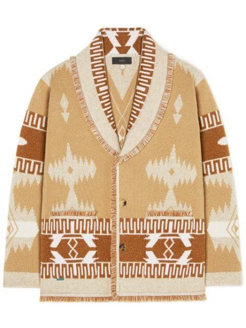 patterned-jacquard frayed-trim cardigan coat by ALANUI