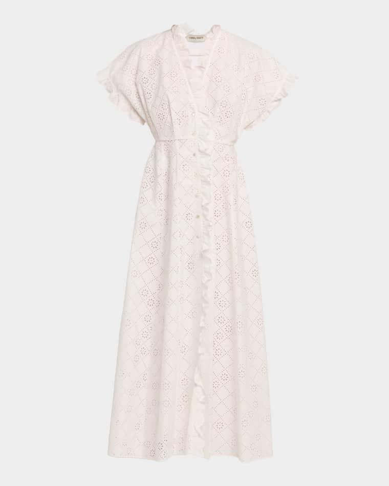 Broderie Anglaise Ruffle Short-Sleeve Maxi Dress by ALBERTA FERRETTI