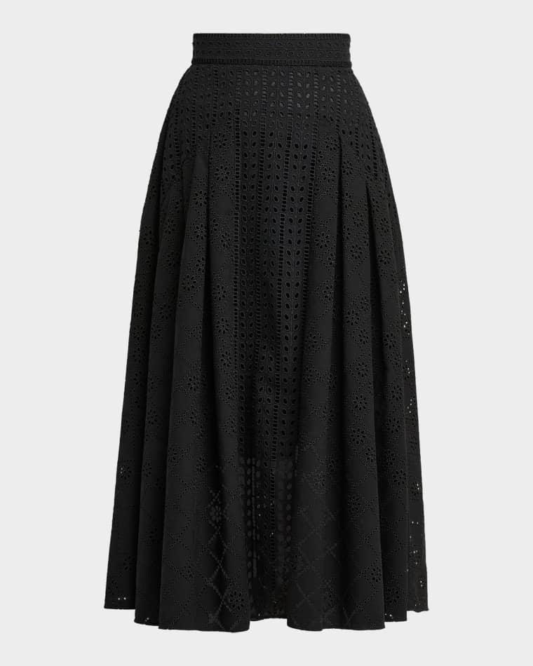 Eyelet-Embroidered Pleated Midi Skirt by ALBERTA FERRETTI