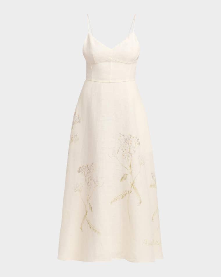 Floral-Print Sleeveless Linen Midi Summer Dress by ALBERTA FERRETTI