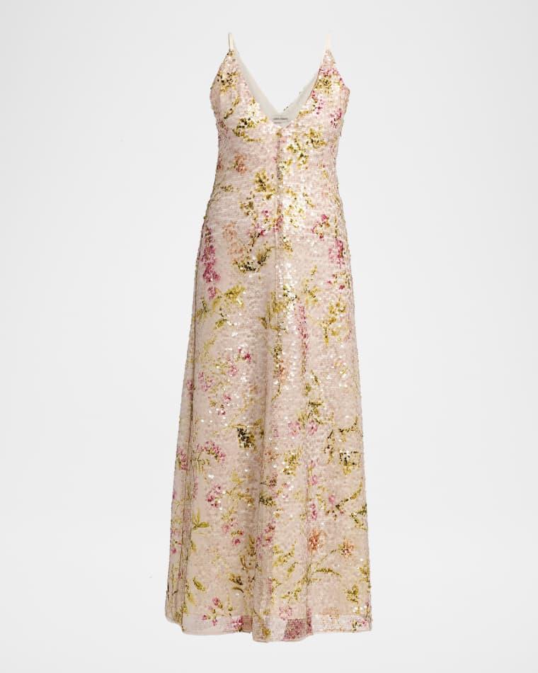 Floral Sequined Sleeveless Evening Dress by ALBERTA FERRETTI