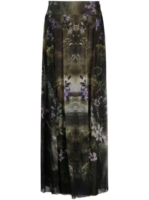 Flower Bomb-print silk skirt by ALBERTA FERRETTI