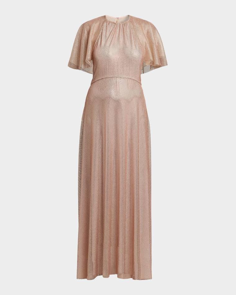 Micro-Rhinestone Mesh Capelet Evening Dress by ALBERTA FERRETTI
