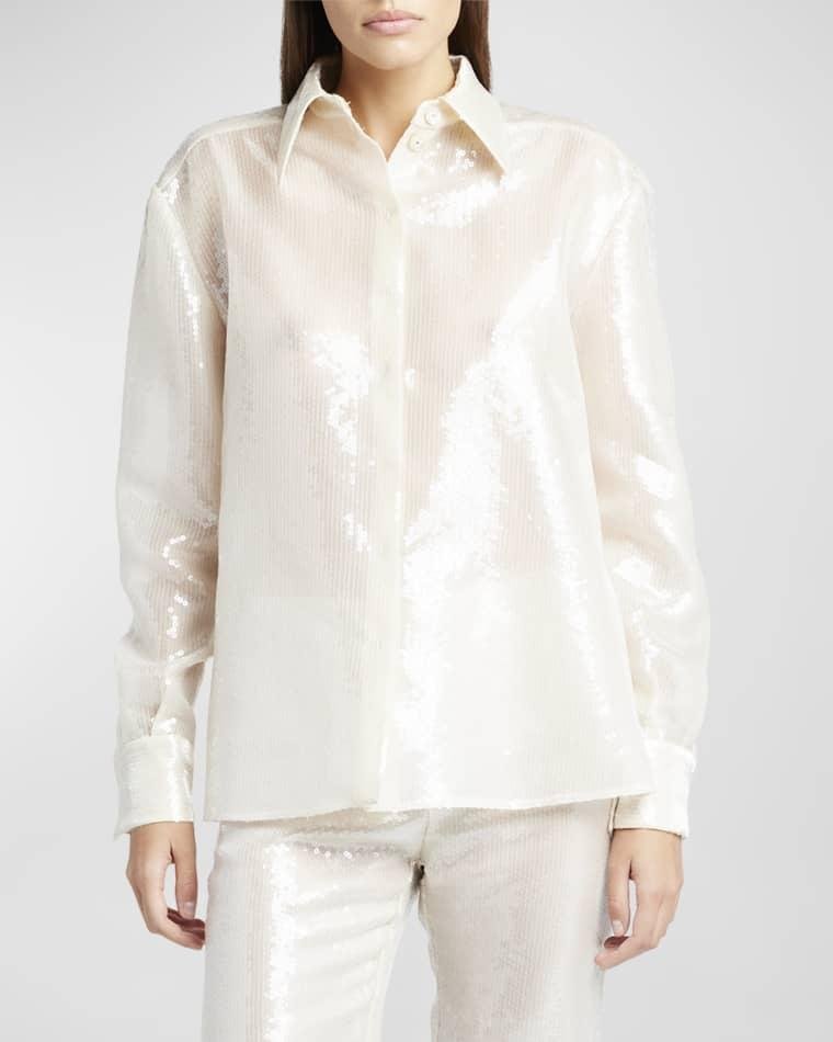 Sequined Button Up Blouse by ALBERTA FERRETTI