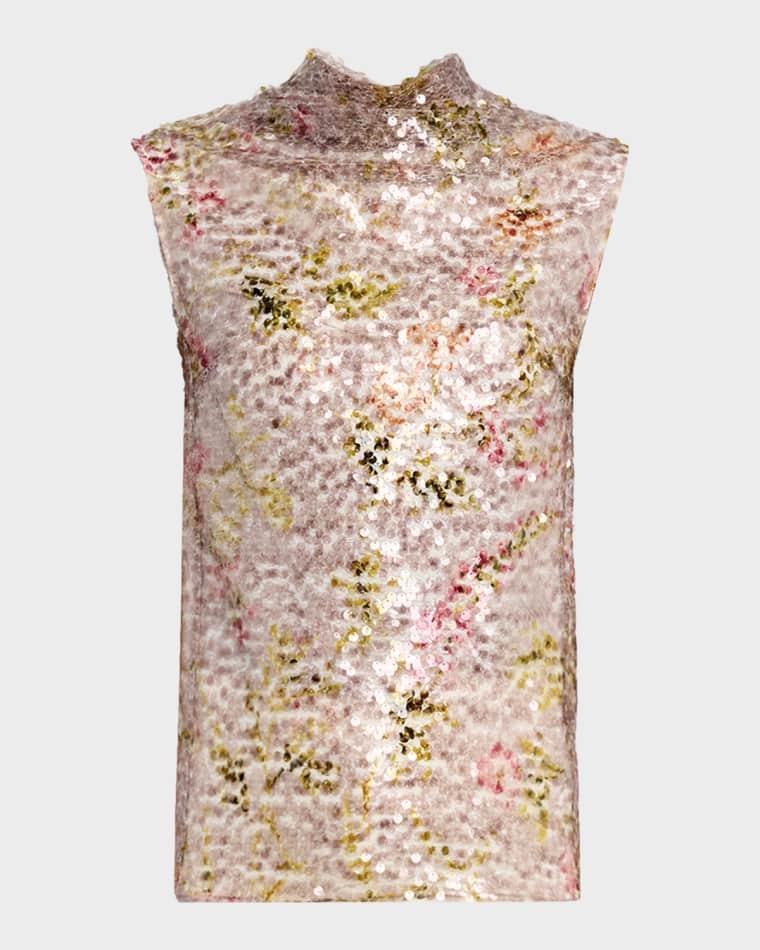 Sequined Cowl-Neck Sleeveless Blouse by ALBERTA FERRETTI