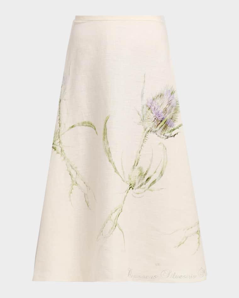 Thistle Print Linen Midi Skirt by ALBERTA FERRETTI