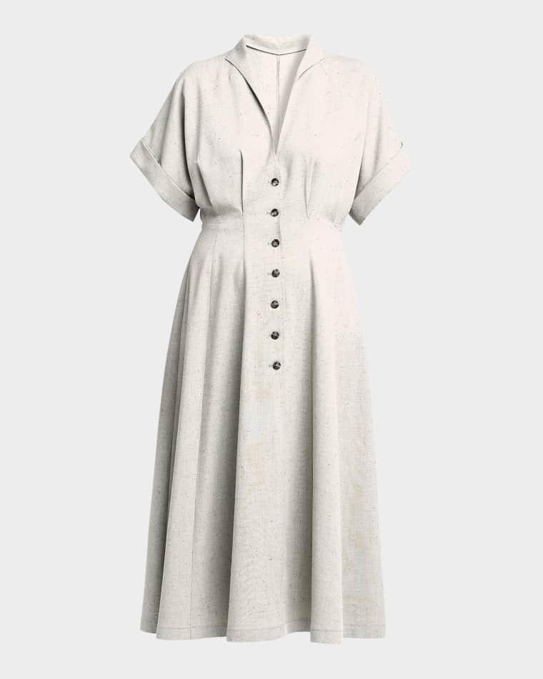Tweed Short-Sleeve Midi Shirtdress by ALBERTA FERRETTI