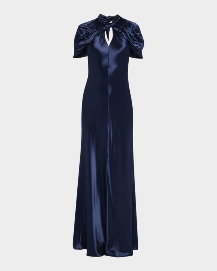 Twisted Capelet Satin Maxi Dress by ALBERTA FERRETTI