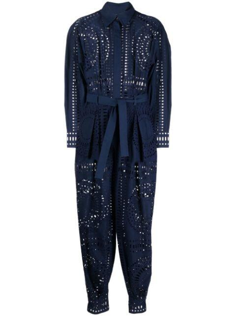broderie anglaise belted jumpsuit by ALBERTA FERRETTI