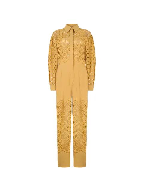 broderie-anglaise long-sleeve jumpsuit by ALBERTA FERRETTI