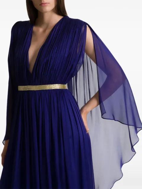 cape-sleeve pleated gown dress by ALBERTA FERRETTI
