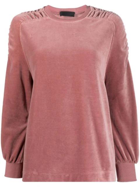 chenille gathered-trim sweatshirt by ALBERTA FERRETTI