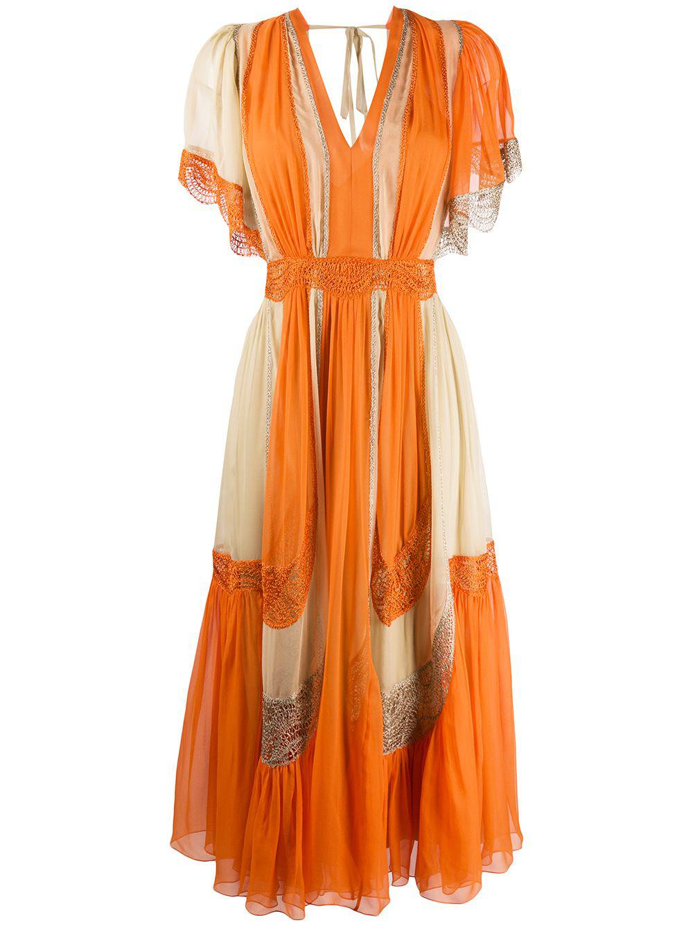colour block embroidered detail silk dress by ALBERTA FERRETTI