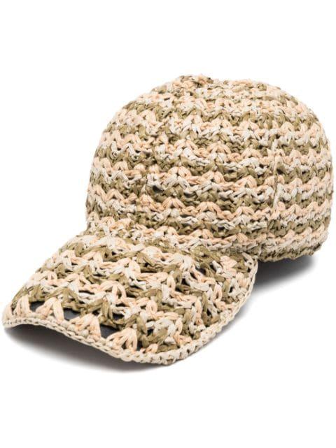 crochet-knit raffia cap by ALBERTA FERRETTI