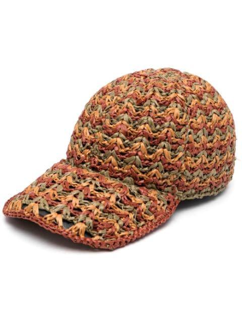 crochet-knit raffia cap by ALBERTA FERRETTI