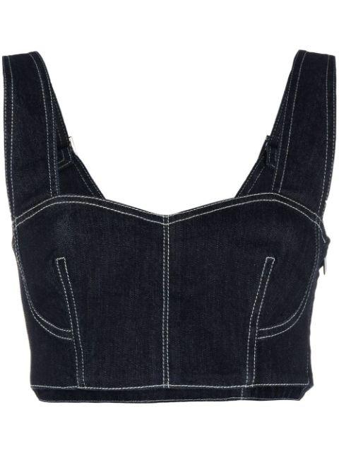 cropped contrast-stitch bustier top by ALBERTA FERRETTI