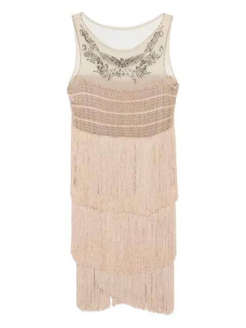 embroidered fringed midi dress by ALBERTA FERRETTI
