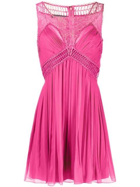 embroidered pleated silk-chiffon minidress by ALBERTA FERRETTI