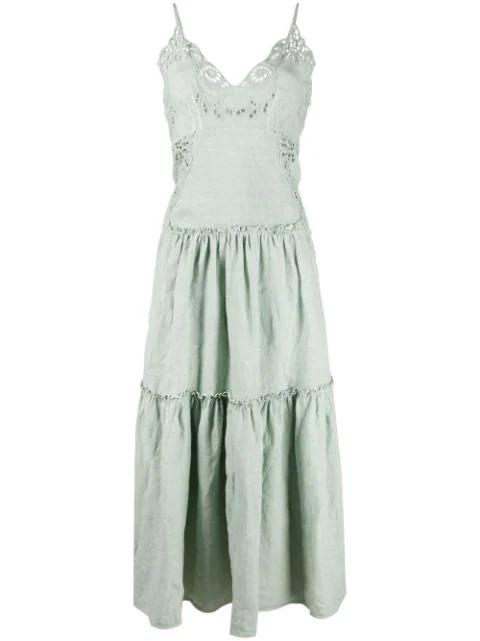 embroidered tiered midi dress by ALBERTA FERRETTI