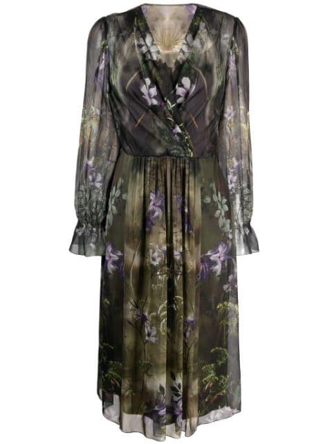 floral-print silk midi dress by ALBERTA FERRETTI