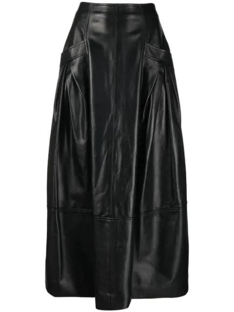 high-waisted leather midi skirt by ALBERTA FERRETTI