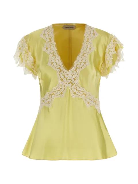 lace-inserts V-neck blouse by ALBERTA FERRETTI
